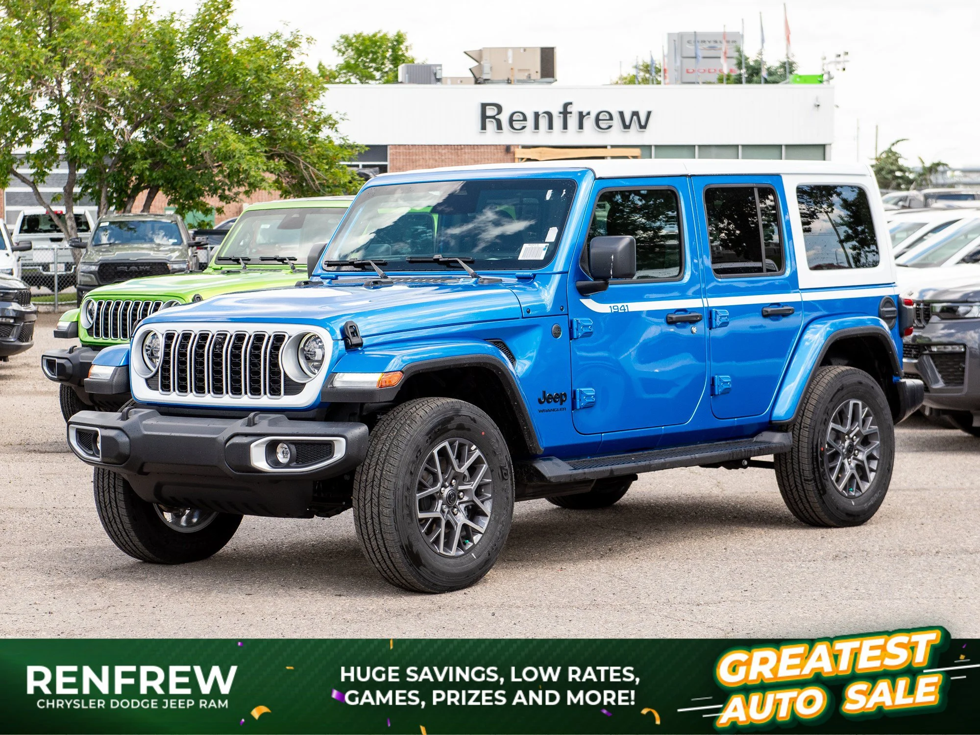 New 2026 Blue Jeep Sahara WhiteCap* 4 Door 4x4, McKinley Leather, Blind-Spot image 1