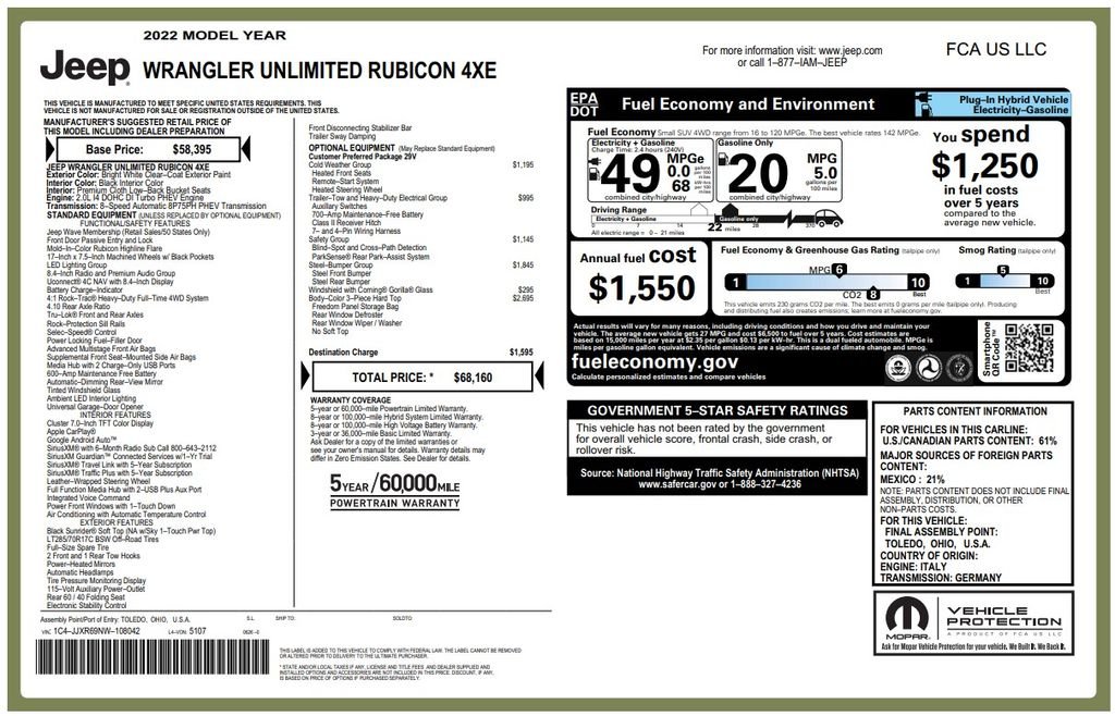 Certified Used 2022 White Jeep Unlimited Rubicon 4xe image 3
