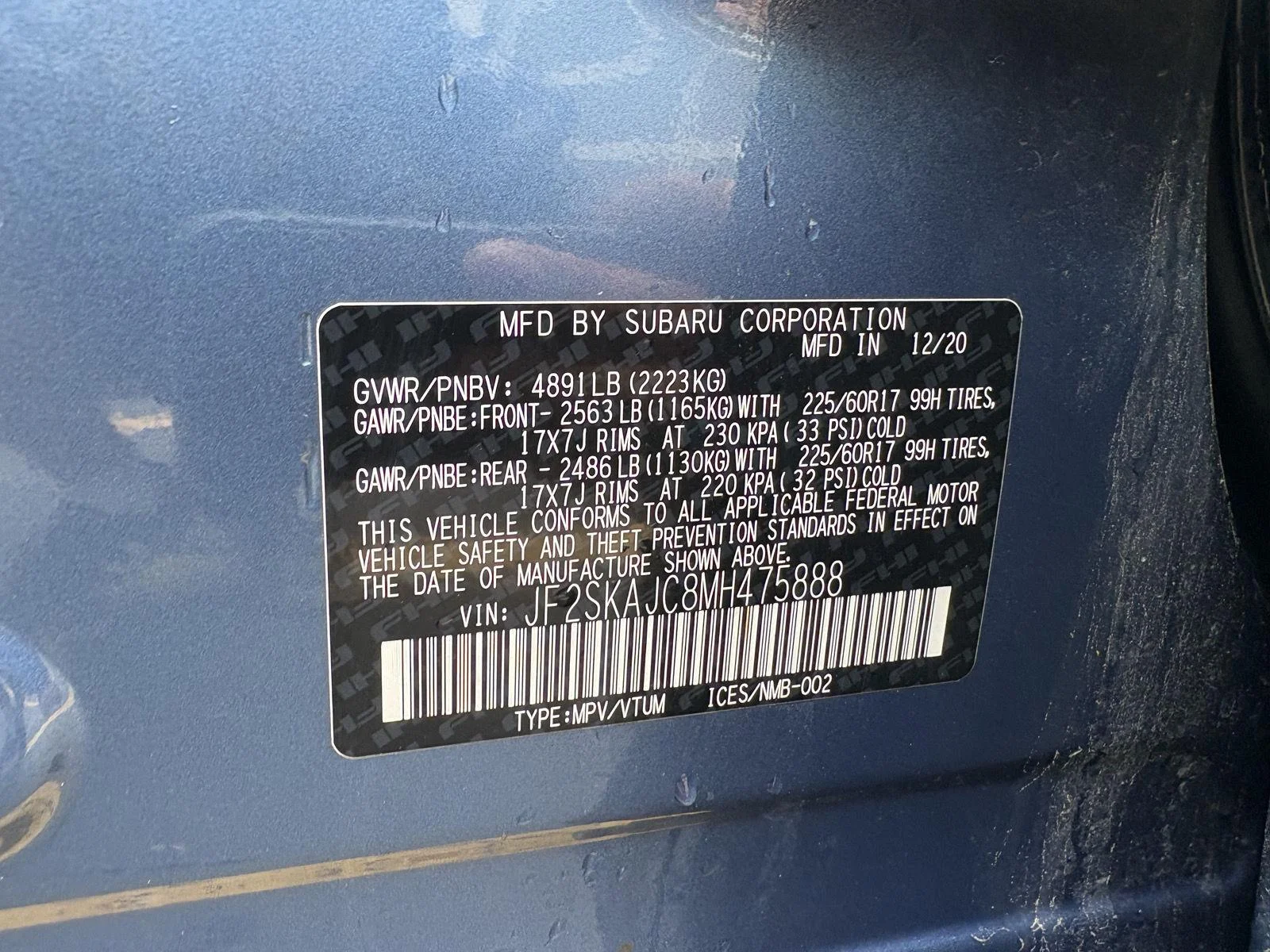 Certified Used 2021 Horizon Blue Pearl Subaru Premium image 17