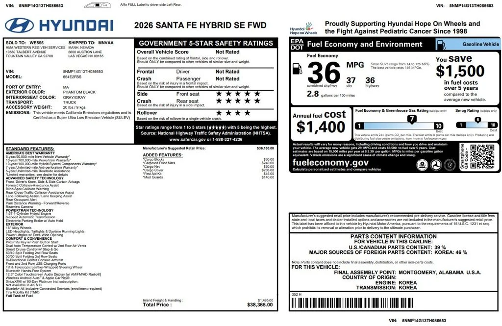 Certified Used 2026 Black Hyundai SE image 2
