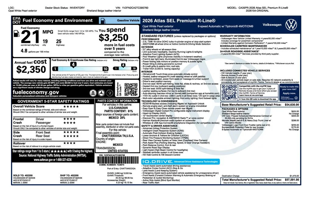New 2026 White/off-white Volkswagen 2.0T SEL Premium R-Line image 2
