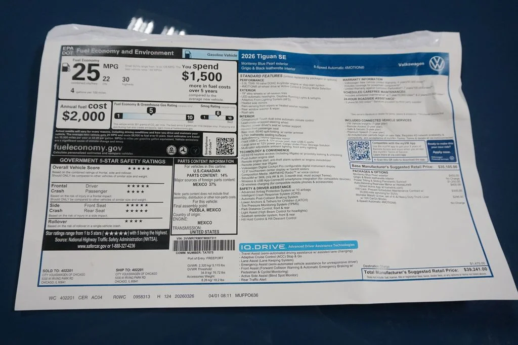 New 2026 Monterey Blue Pearl Volkswagen 2.0T SE image 35