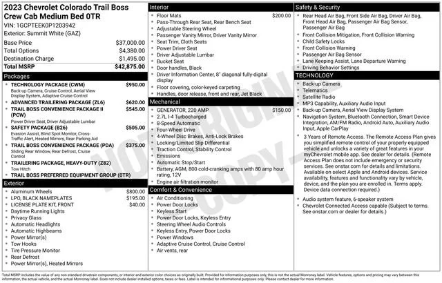 Used 2023 SUMMIT WHITE Chevrolet 4WD Trail Boss image 37