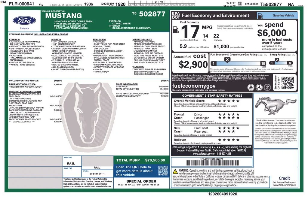 New 2026 Oxford White Ford Dark Horse image 7