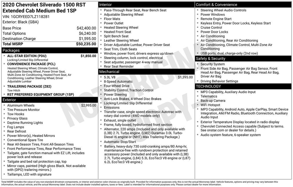 Used 2020 Black Chevrolet RST image 1