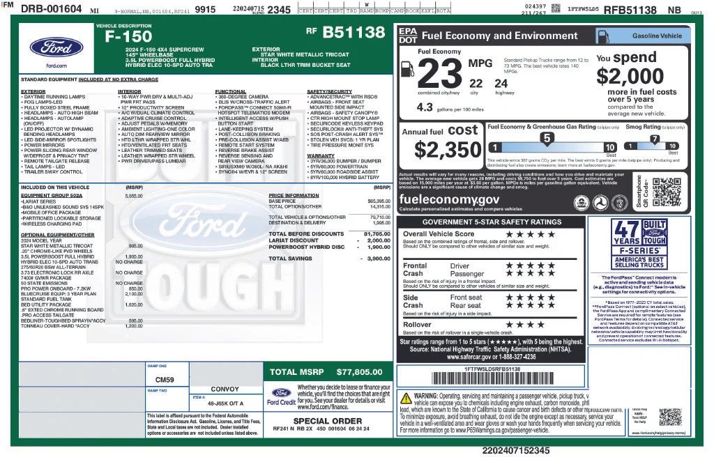 Used 2024 White Metallic Ford Lariat image 6
