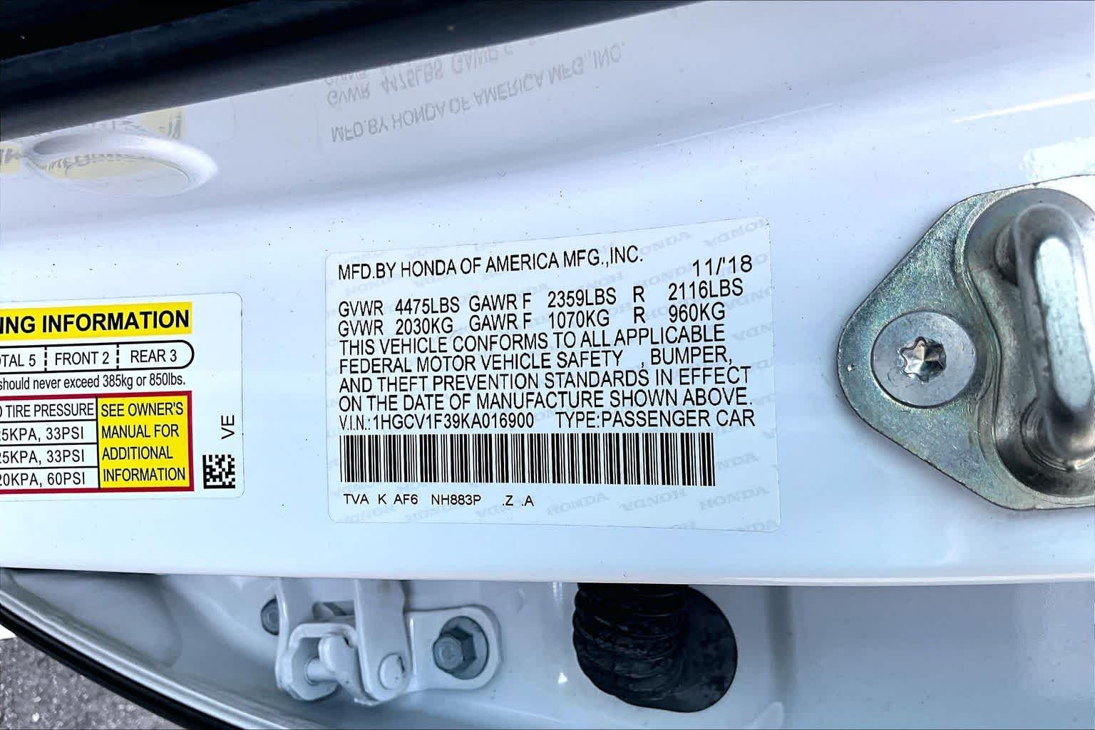 Used 2019 Platinum White Pearl Honda Sport 1.5T image 34