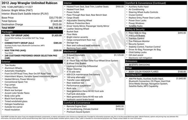 Used 2012 Jeep Wrangler Unlimited Rubicon with VIN 1C4HJWFG8CL111227 for sale in Grove City, OH