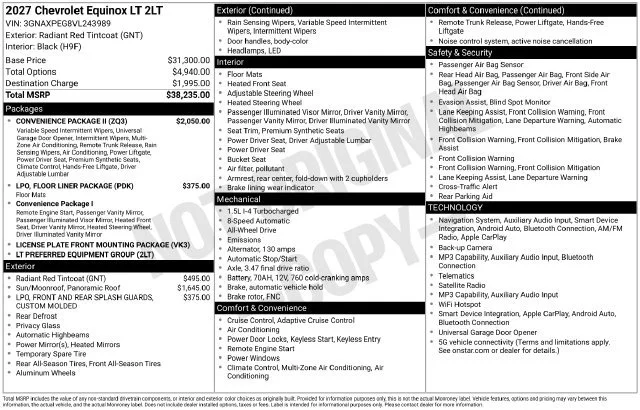 New 2027 Radiant Red Tintcoat Chevrolet LT image 1