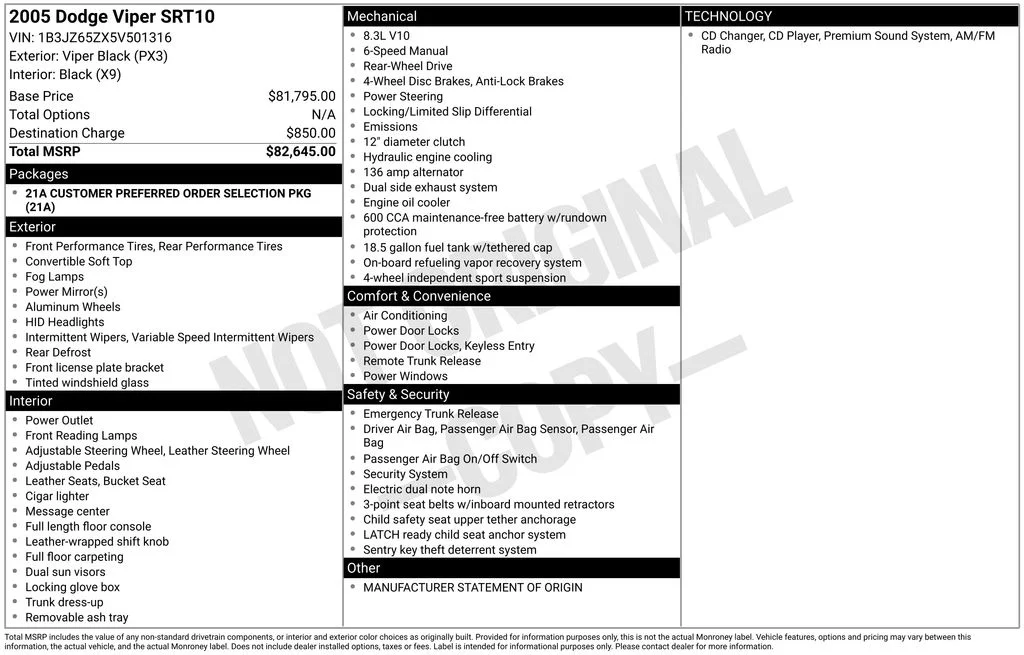 Used 2005 Black Dodge SRT10 image 7