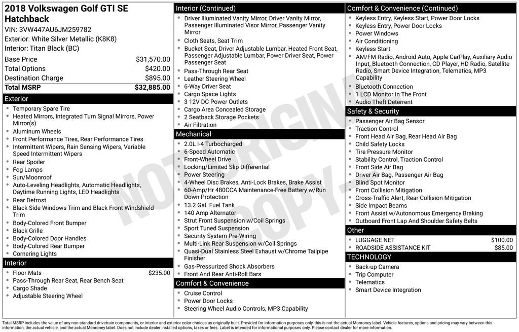 Used 2018 White Silver Volkswagen 2.0T SE image 2