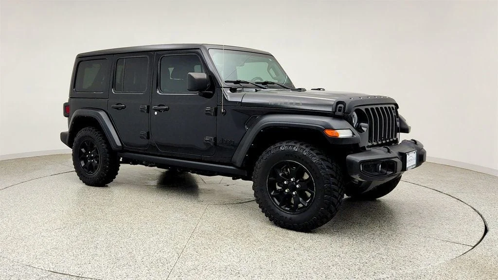 Used 2022 Black Clearcoat Jeep Unlimited Willys 4x4 w/ Sky One-Touch Top & Alpine Audio image 3