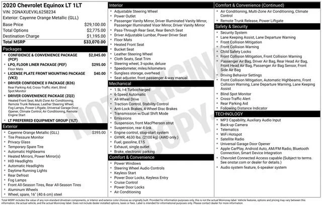 Used 2020 CAYENNE ORANGE METALLIC Chevrolet LT image 5