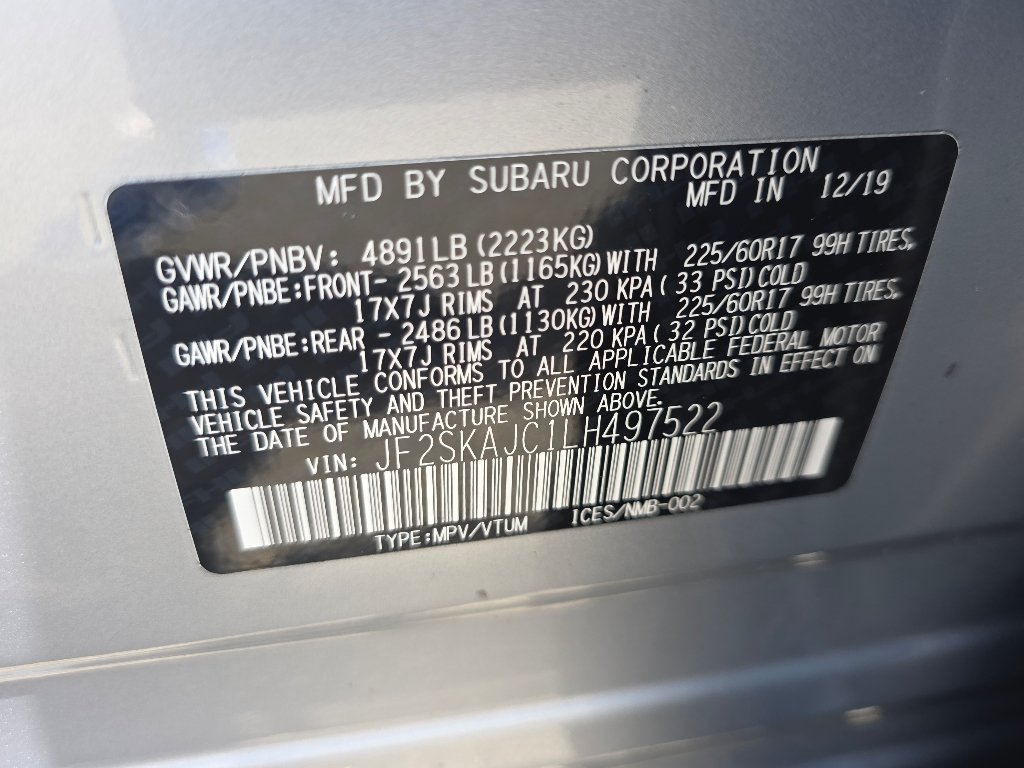 Certified Used 2020 Ice Silver Metallic Subaru Premium image 37