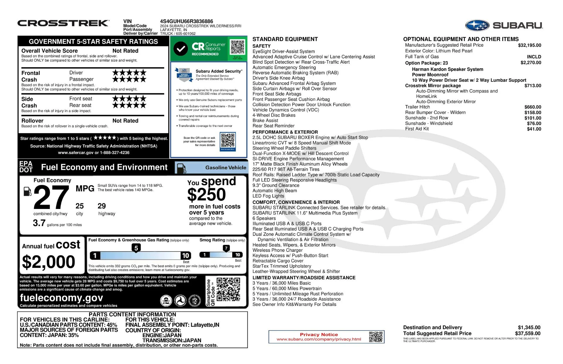 Used 2024 Lithium Red Pearl Subaru Wilderness image 11