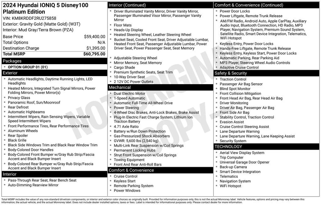 Certified 2024 Hyundai IONIQ 5 Disney100 Platinum with VIN KM8KRDDF2RU275858 for sale in Highland Park, IL