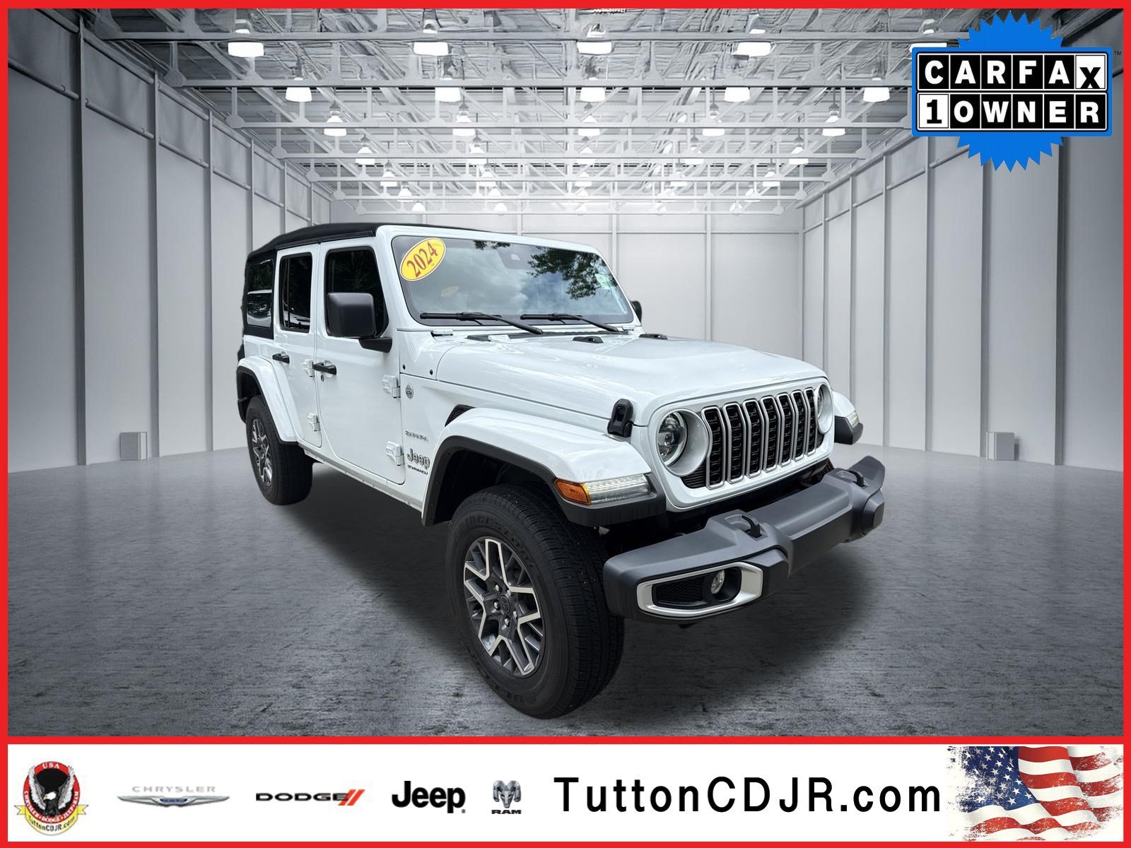 Used 2024 Bright White Clearcoat Jeep Sahara image 1