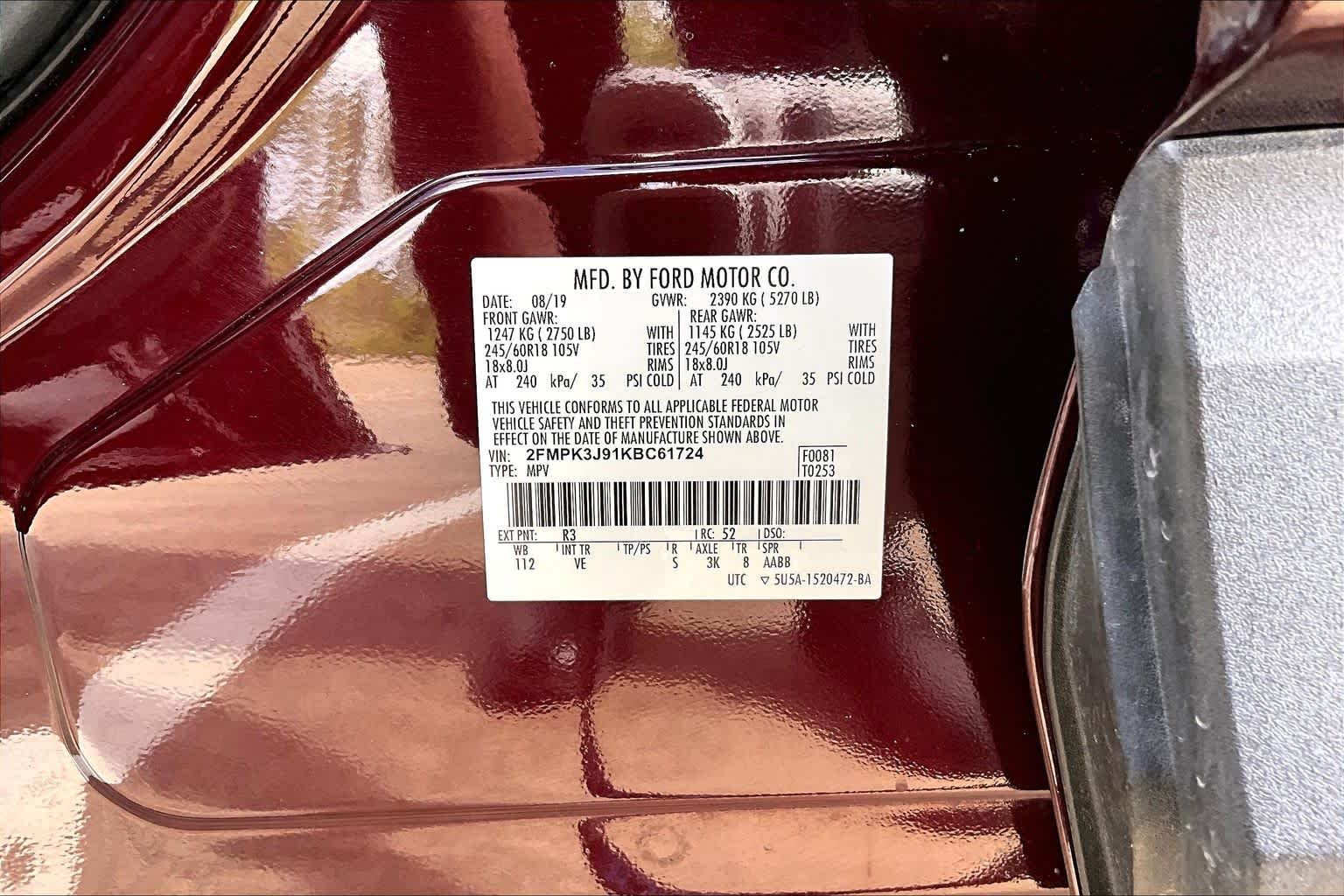 Used 2019 Burgundy Velvet Metallic Tinted Clearcoat Ford SEL image 37