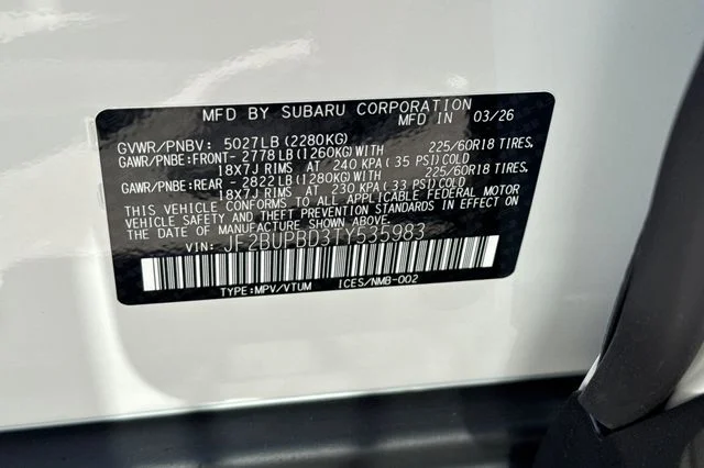 New 2026 CRYSTAL WHITE PEARL Subaru Premium image 25