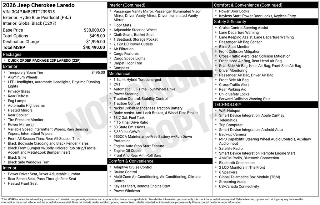 New 2026 Hydro Blue Pearl-Coat Exterior Paint Jeep Laredo image 5