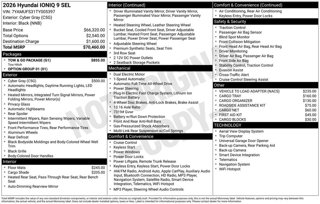 Used 2026 Hyundai IONIQ 9 SEL with VIN 7YAMUFS31TY005397 for sale in Highland Park, IL