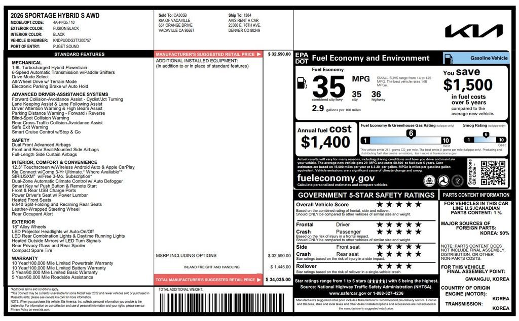 Used 2026 Fusion Black Kia S image 5