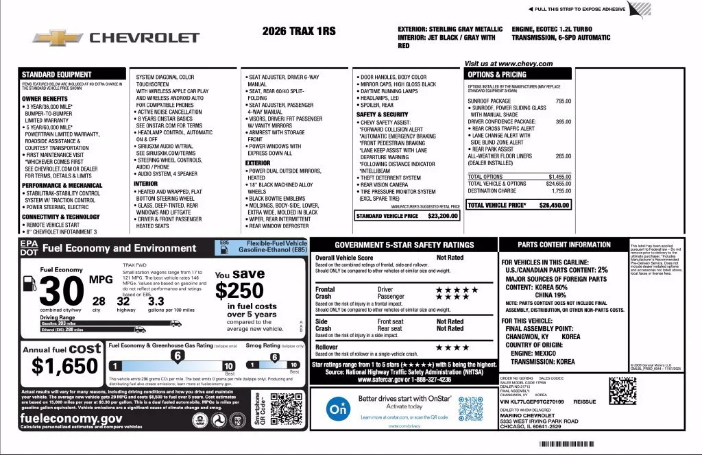New 2026 Sterling Gray Metallic Chevrolet 1RS image 2