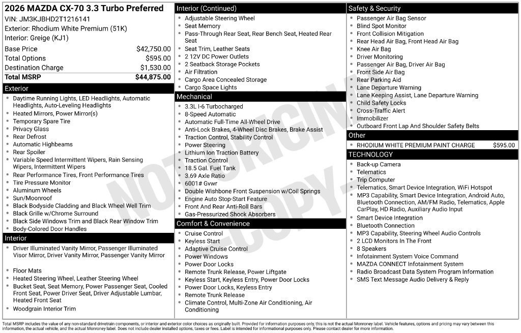 New 2026 Rhodium White Premium Mazda 3.3 Turbo Preferred AWD image 3