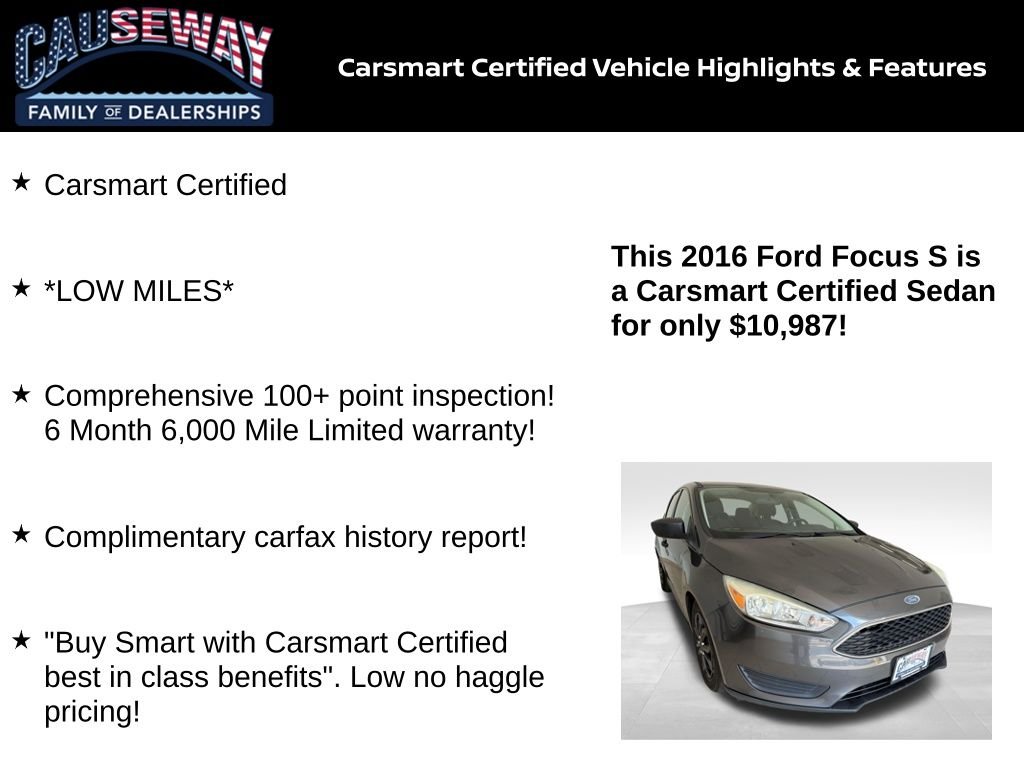 Certified 2016 Ford Focus S with VIN 1FADP3E29GL396792 for sale in Stafford Township, NJ