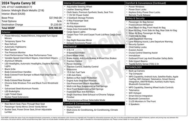 Used 2024 Black Toyota SE image 7