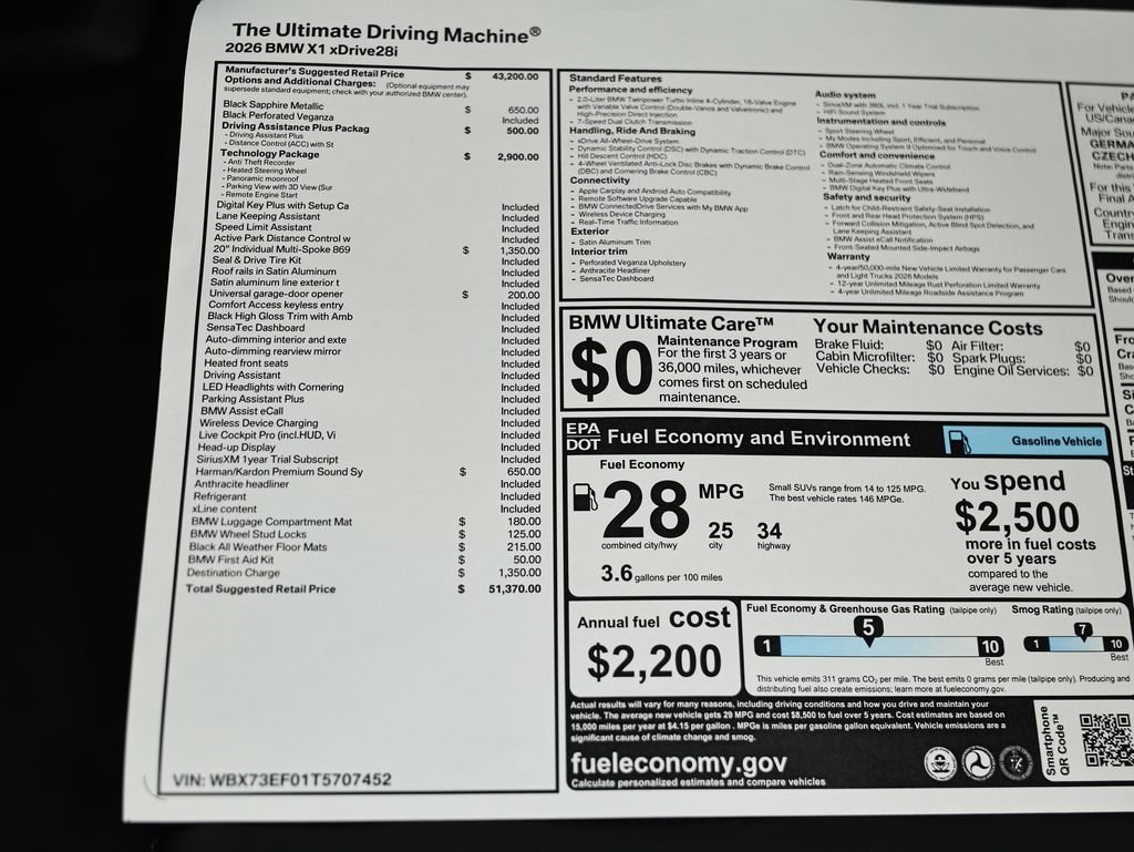 New 2026 Black Sapphire Metallic BMW xDrive28i image 24
