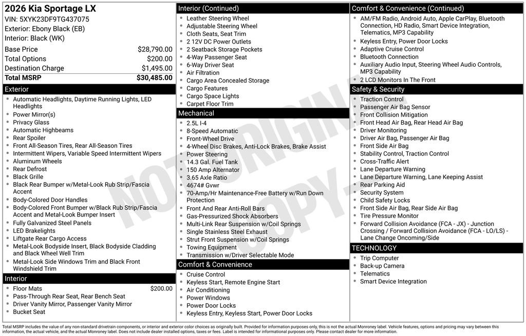 New 2026 Ebony Black Kia LX image 28