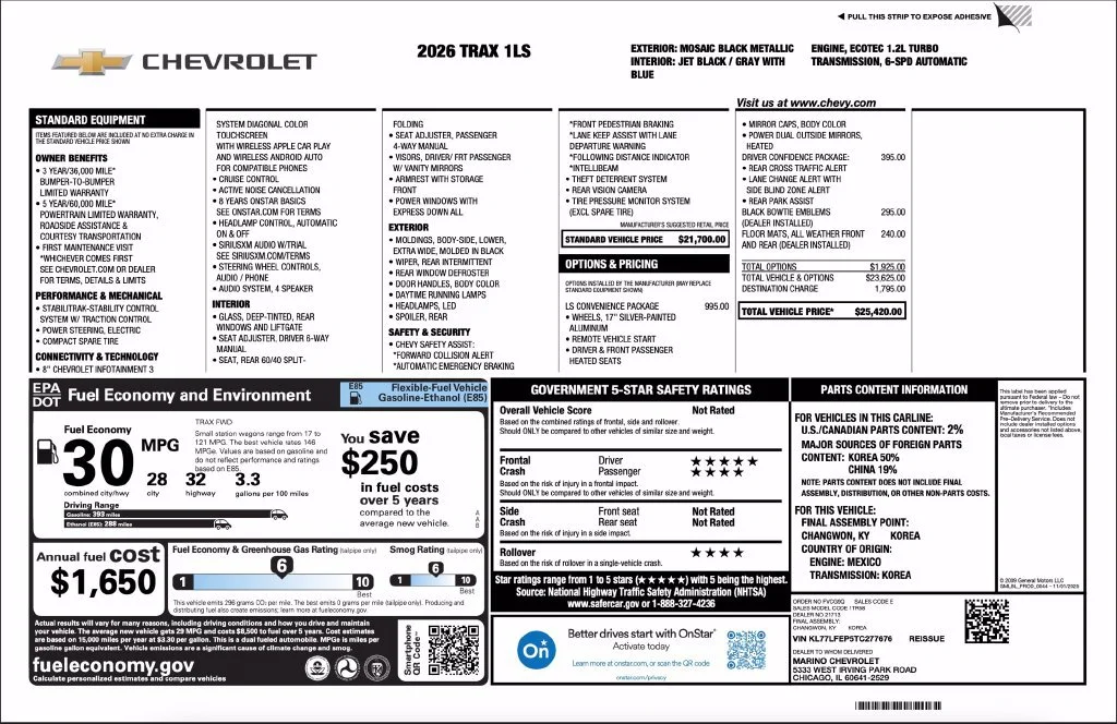New 2026 Mosaic Black Metallic Chevrolet LS image 2