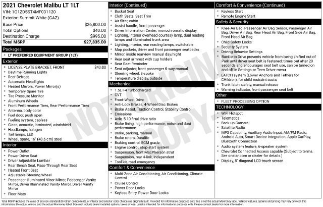 Used 2021 Summit White Chevrolet LT image 28