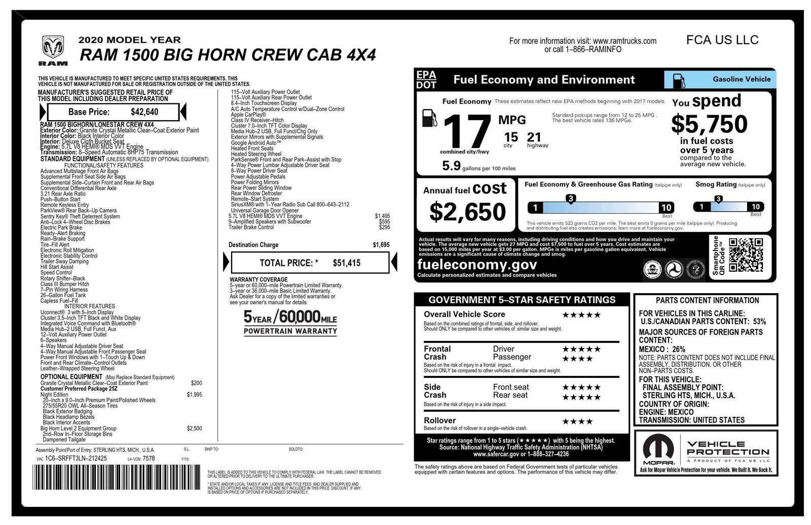 Used 2020 Granite Crystal Metallic Clearcoat Ram Big Horn image 2