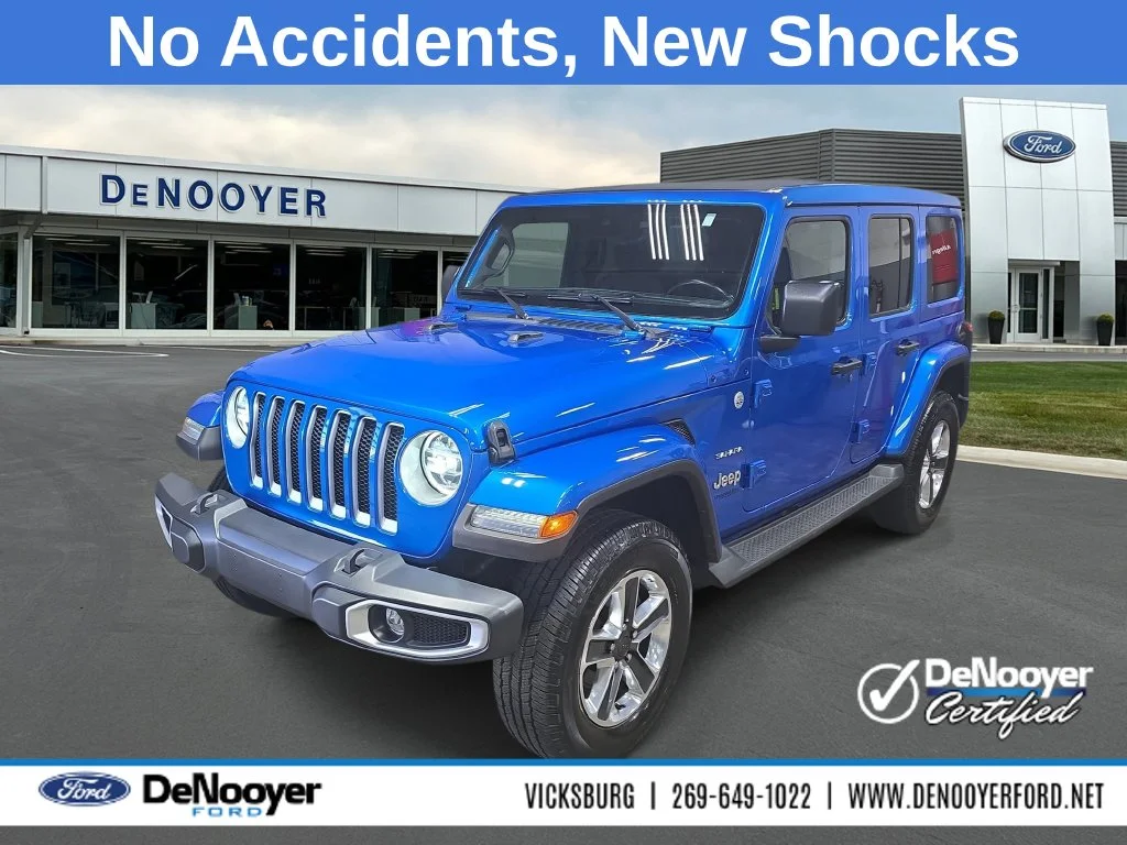 Certified Used 2022 Blue Jeep Unlimited Sahara image 1