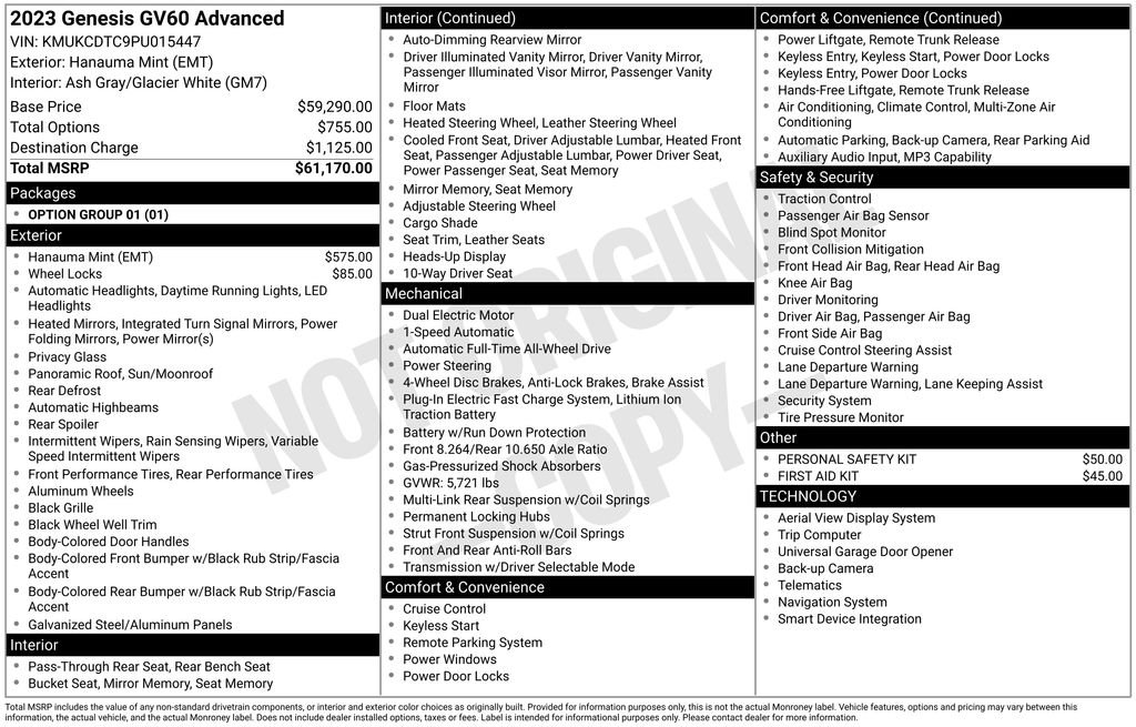 Certified 2023 GENESIS GV60 Advanced with VIN KMUKCDTC9PU015447 for sale in Highland Park, IL