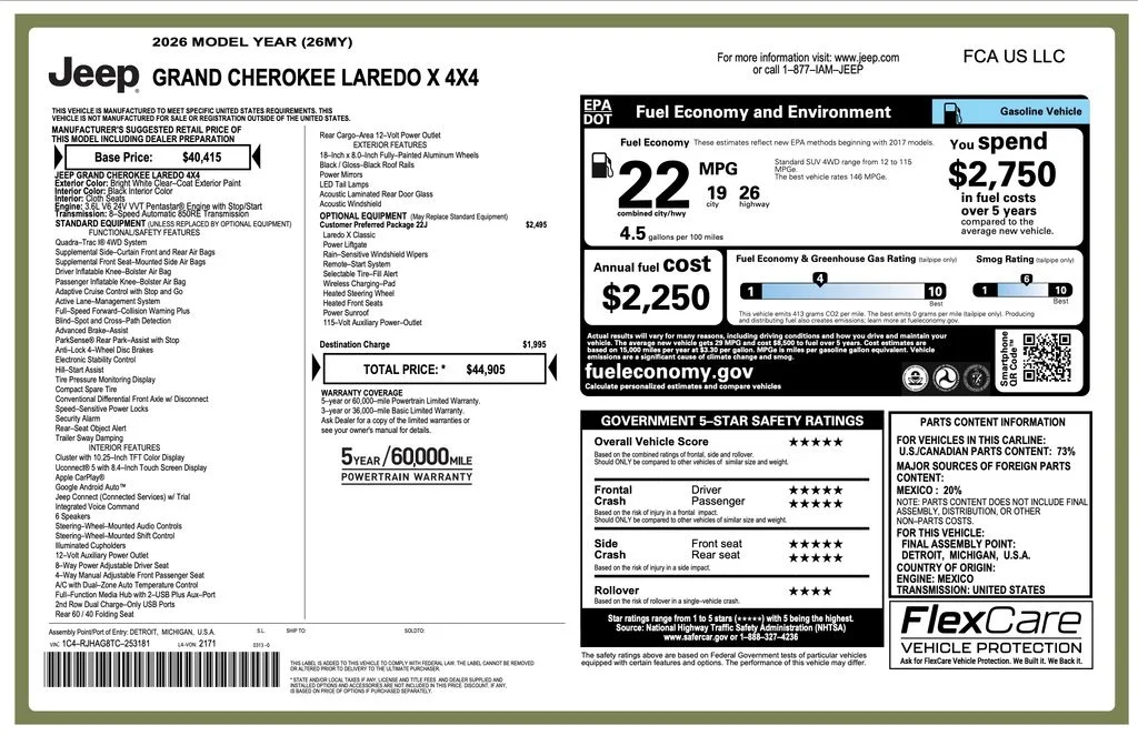 New 2026 Bright White Clear-Coat Exterior Paint Jeep Laredo X image 2