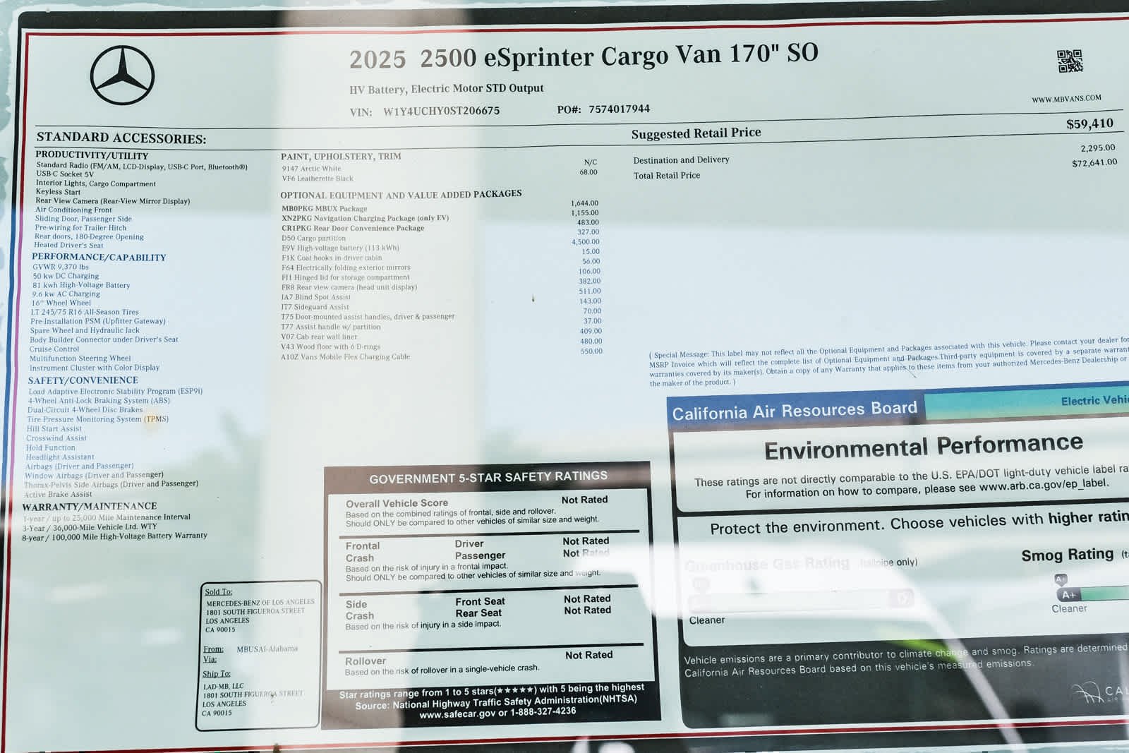 New 2025 Arctic+White Mercedes-Benz Cargo Van 170WB High Roof 113kw Battery RWD SO Mot image 37