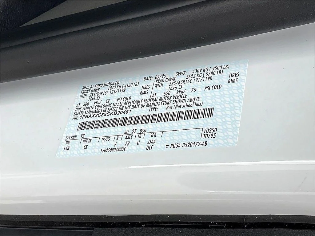 New 2025 Oxford White Ford Passenger Van XL image 8