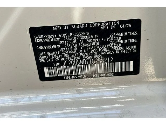 New 2026 CRYSTAL WHITE PEARL Subaru Limited Hybrid image 22