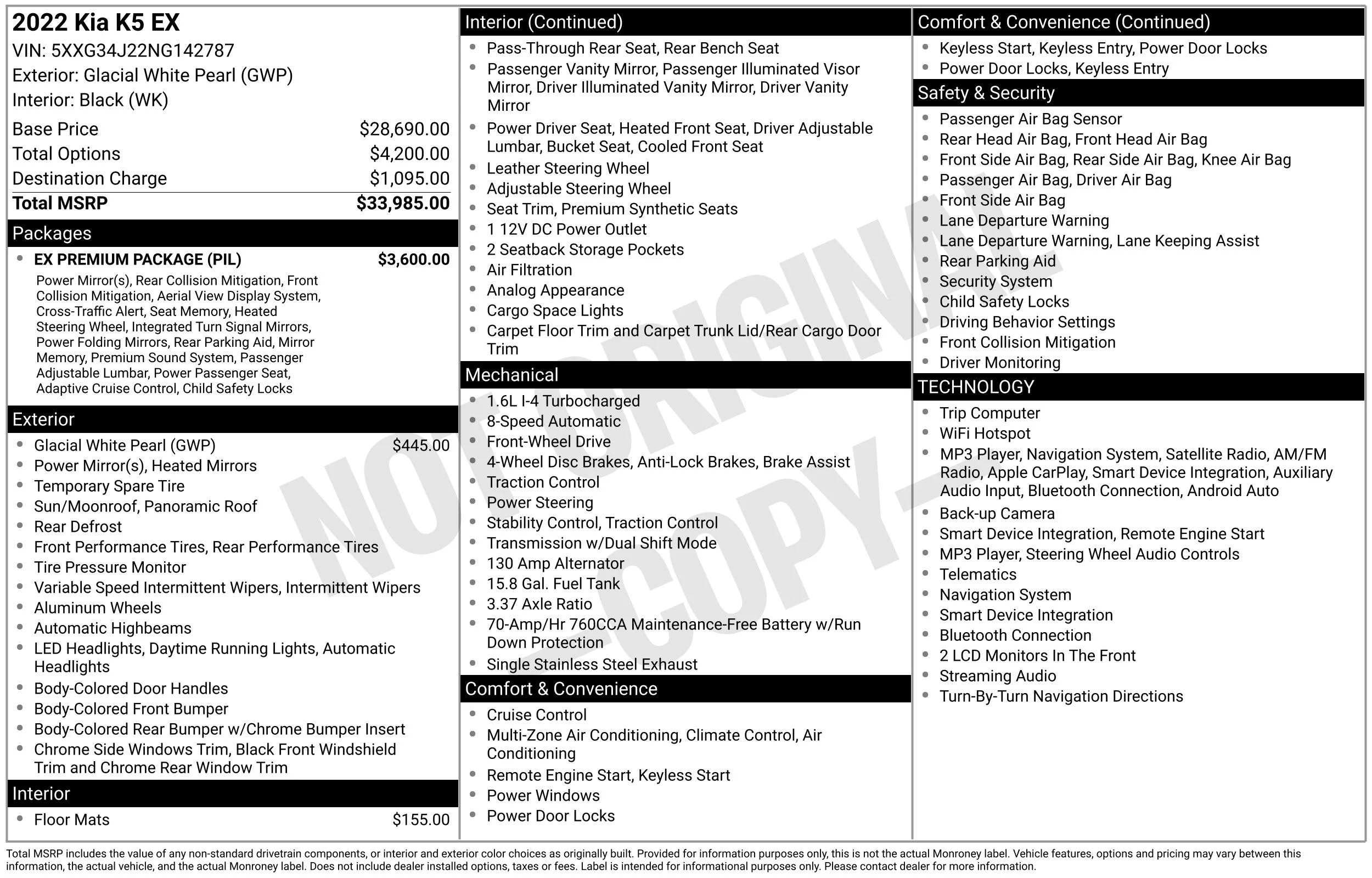 Used 2022 White Kia EX image 2
