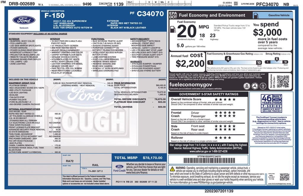 Used 2023 Red Metallic Ford Platinum image 2
