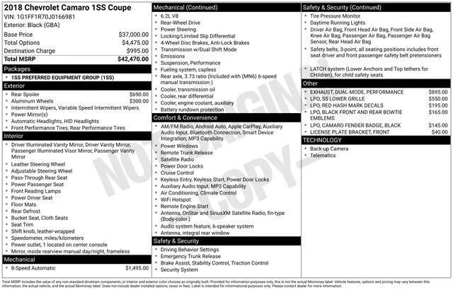 Used 2018 BLACK Chevrolet 1SS image 39