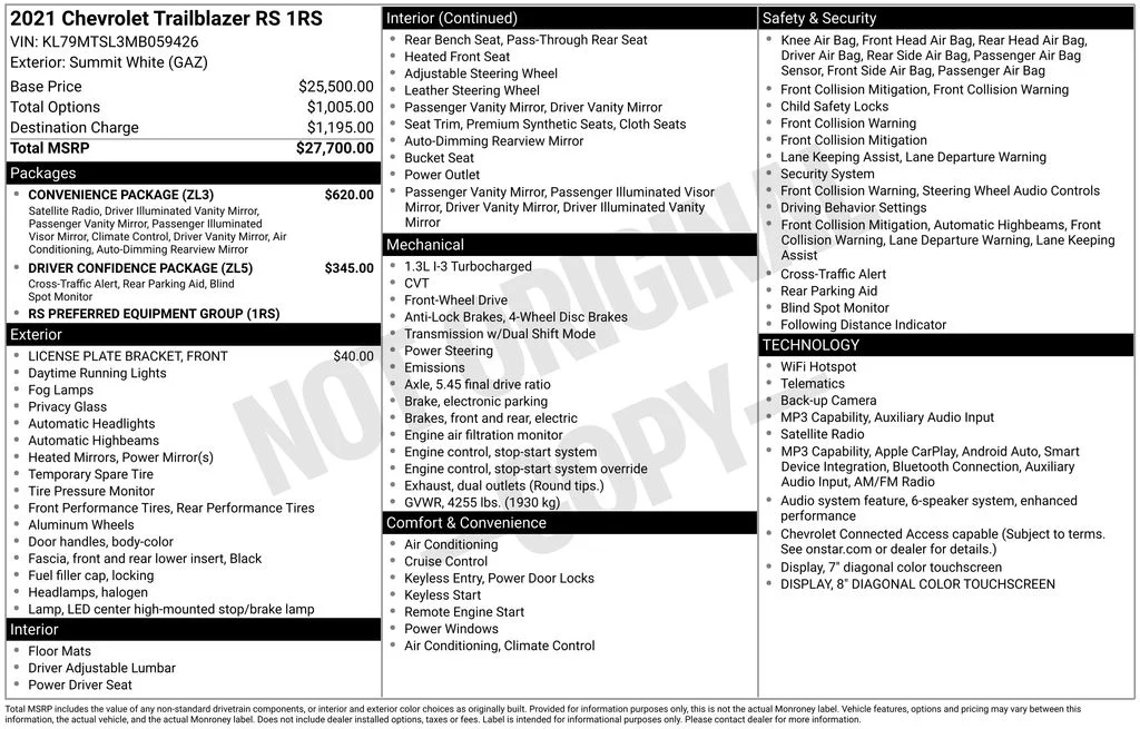 Used 2021 White Chevrolet RS image 5