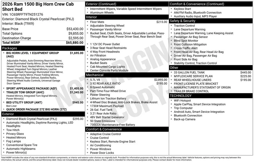 New 2026 Diamond Black Crystal Pearl-Coat Exterior Paint RAM Big Horn/Lone Star image 6