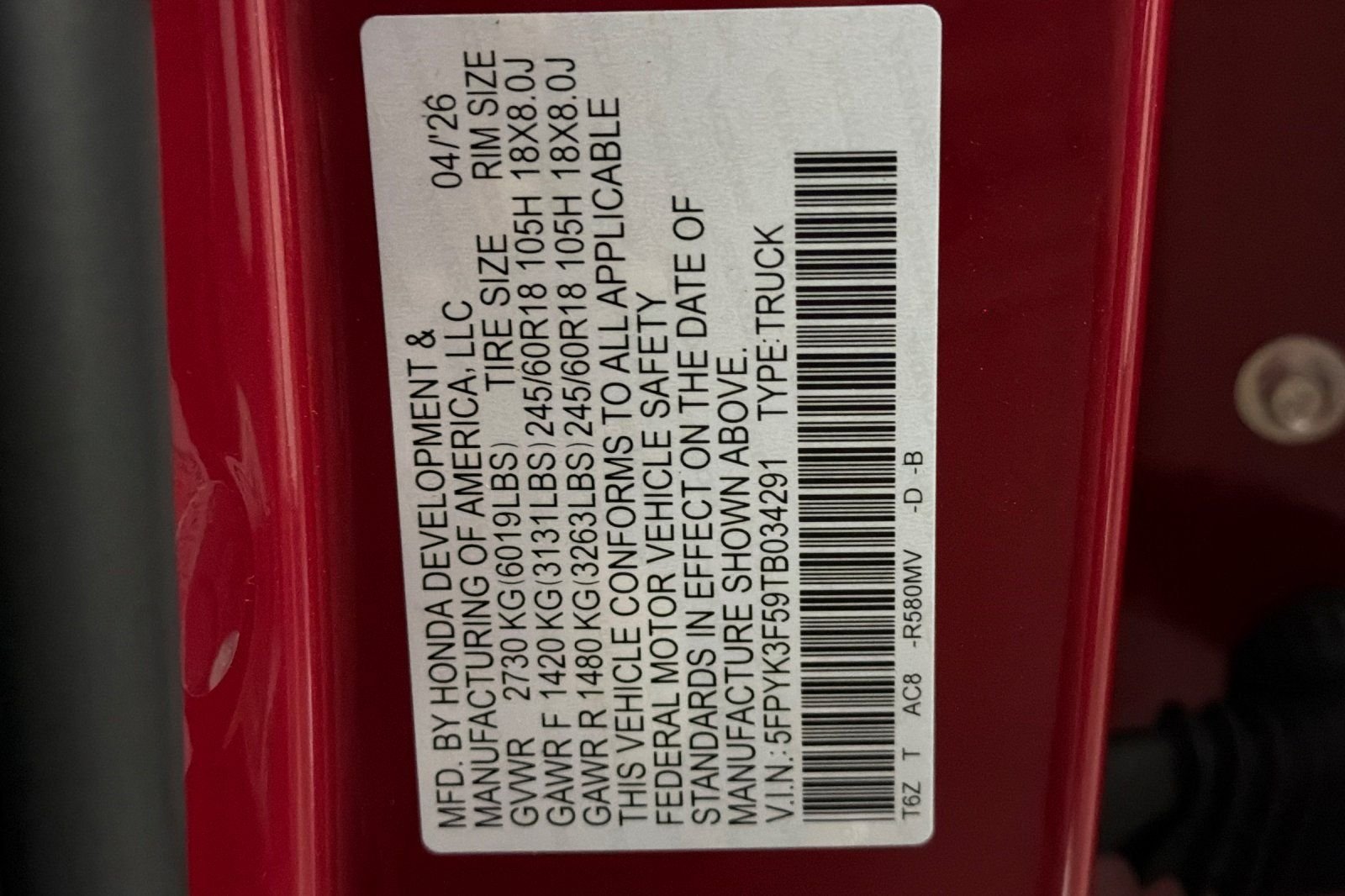 New 2026 Radiant Red Metallic II Honda RTL image 22