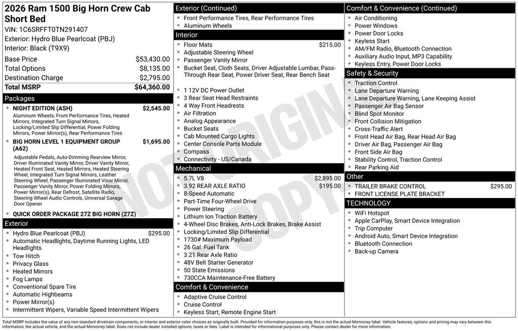 New 2026 Hydro Blue Pearl-Coat Exterior Paint RAM Big Horn/Lone Star image 25
