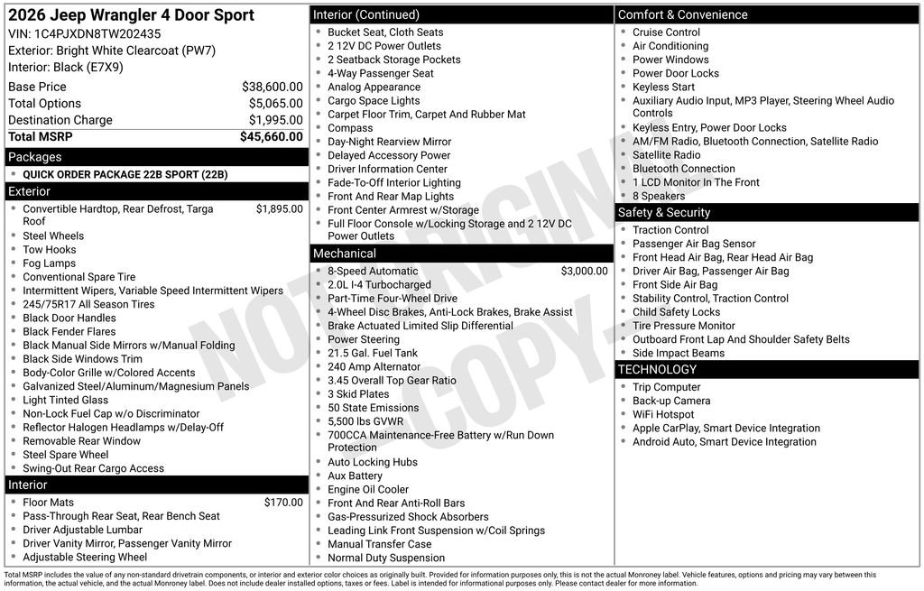 New 2026 Bright White Clear-Coat Exterior Paint Jeep Sport image 29