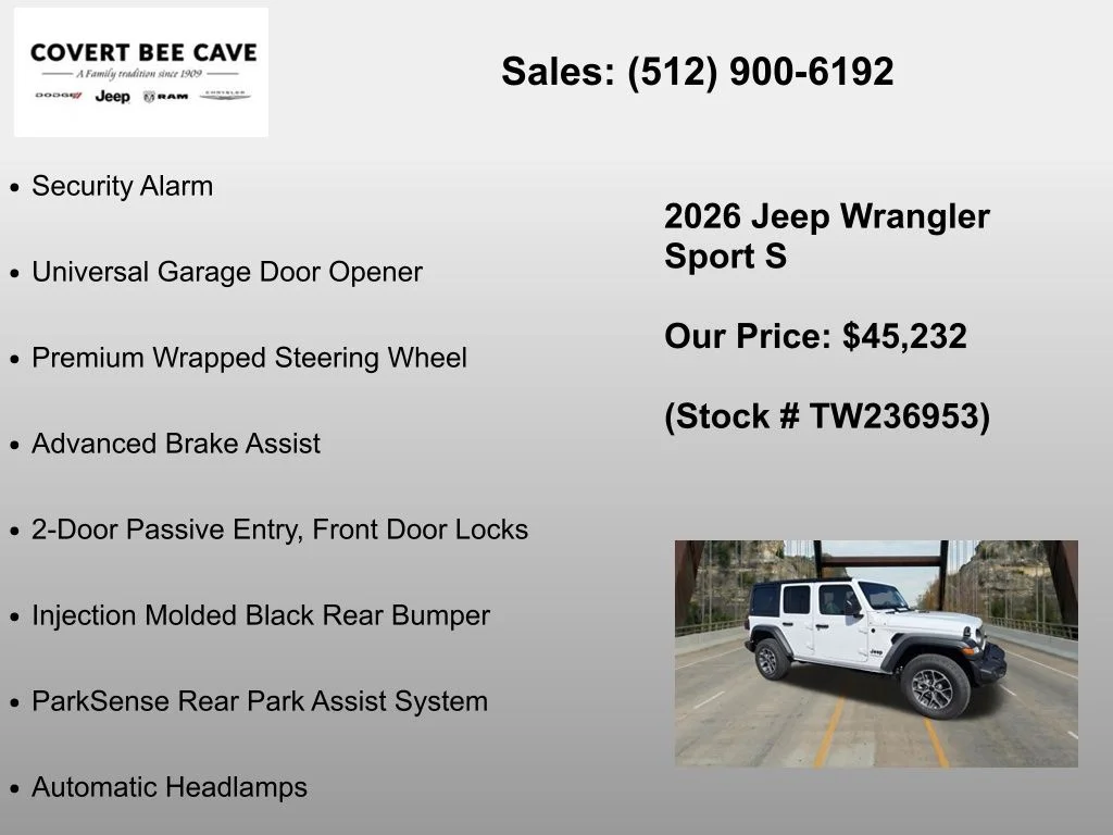 New 2026 Bright White Clear-Coat Exterior Paint Jeep Sport S image 30